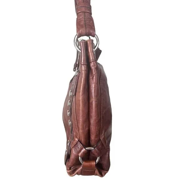 B. Makowsky Genuine Leather Hobo Studded Hobo Shoulder Bag - Picture 3 of 16